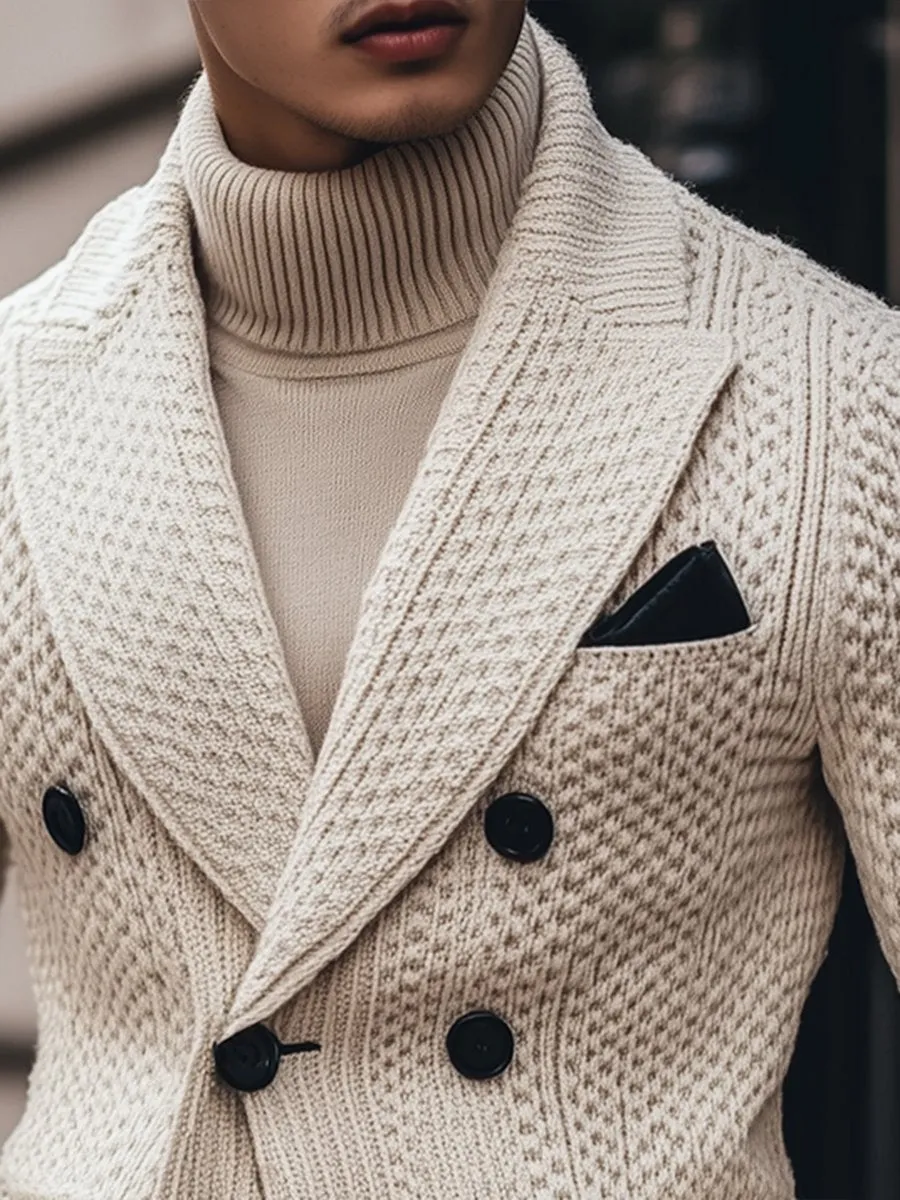 【24-hour shipping】Business 3 Pocket Lapel Vintage Double-breasted Knitted Blazer