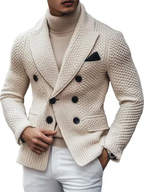 【24-hour shipping】Business 3 Pocket Lapel Vintage Double-breasted Knitted Blazer