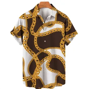 3D Digital Big Gold Chain Short Sleeve Shirt For Men