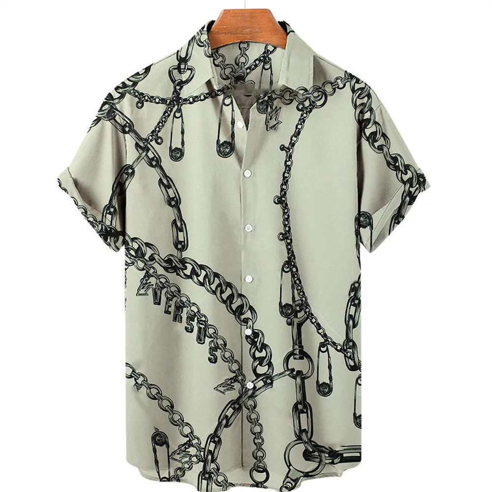3D Digital Big Gold Chain Short Sleeve Shirt For Men