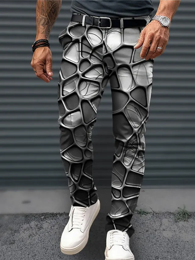 3D Optical Illusion Designer Pocket Business Casual Men's Dress Pants Blue Orange Green Streetwear S M L