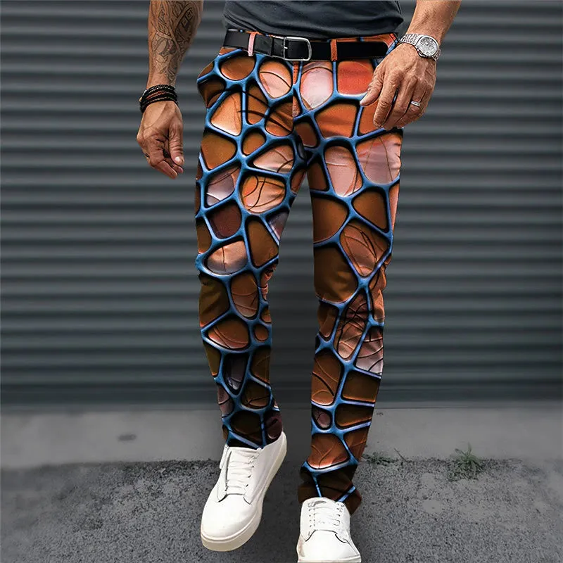 3D Optical Illusion Designer Pocket Business Casual Men's Dress Pants Blue Orange Green Streetwear S M L