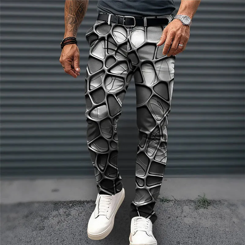 3D Optical Illusion Designer Pocket Business Casual Men's Dress Pants Blue Orange Green Streetwear S M L