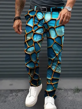 3D Optical Illusion Designer Pocket Business Casual Men's Dress Pants Blue Orange Green Streetwear S M L