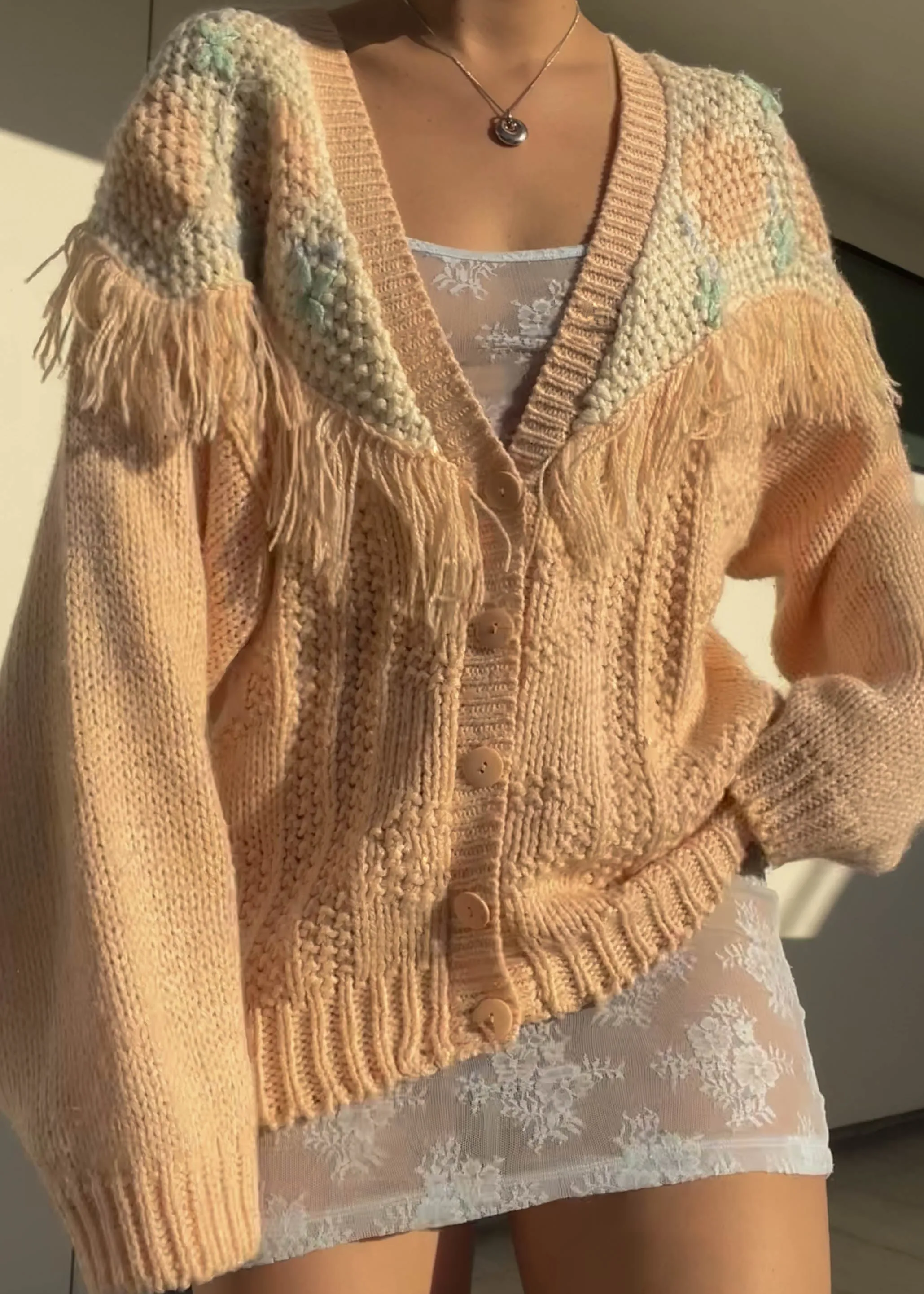 80's Pastel Fringe Cardigan (L)