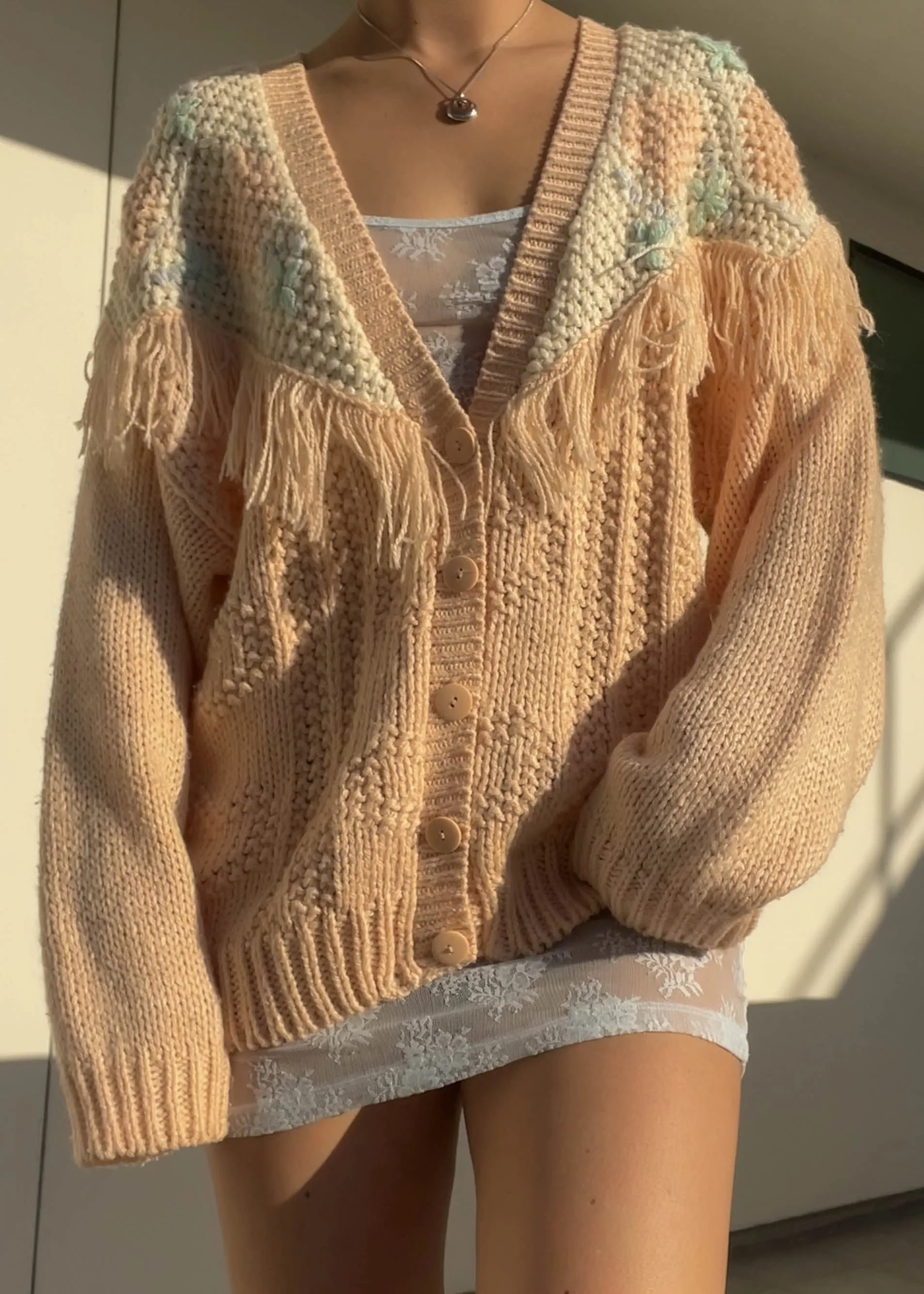 80's Pastel Fringe Cardigan (L)