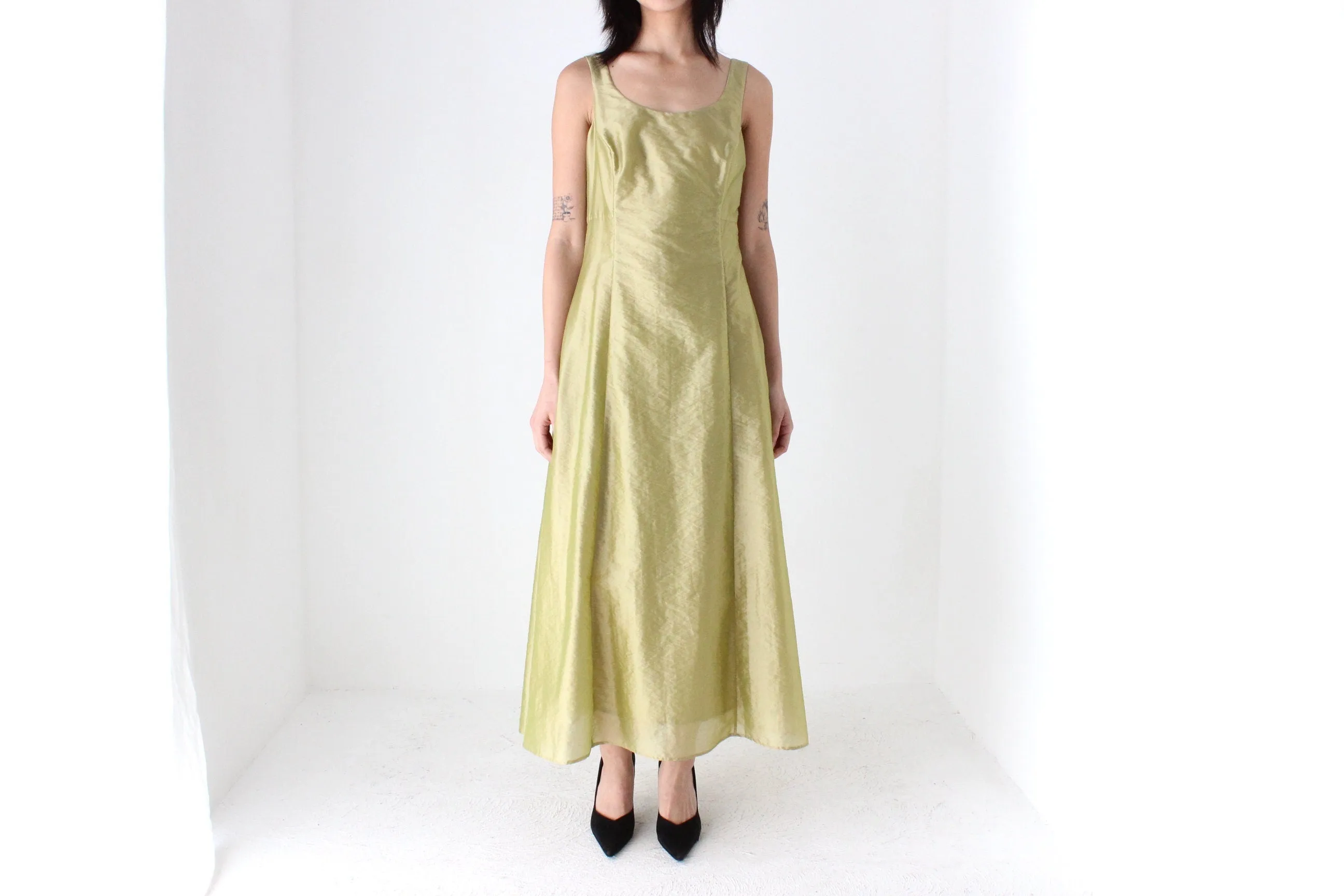 90s Iridescent Crinkle Organza Avant Garde Cocktail Gown