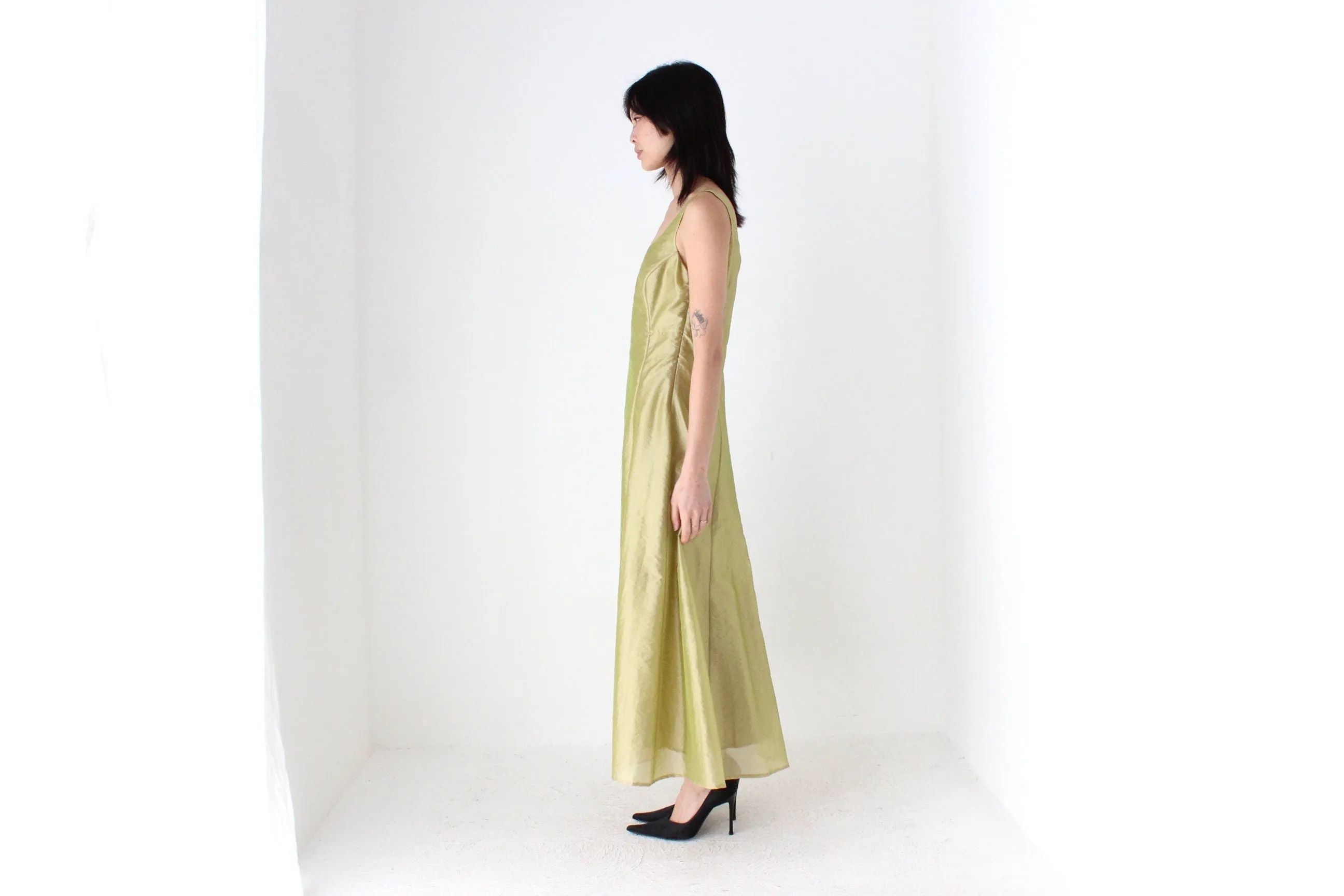 90s Iridescent Crinkle Organza Avant Garde Cocktail Gown