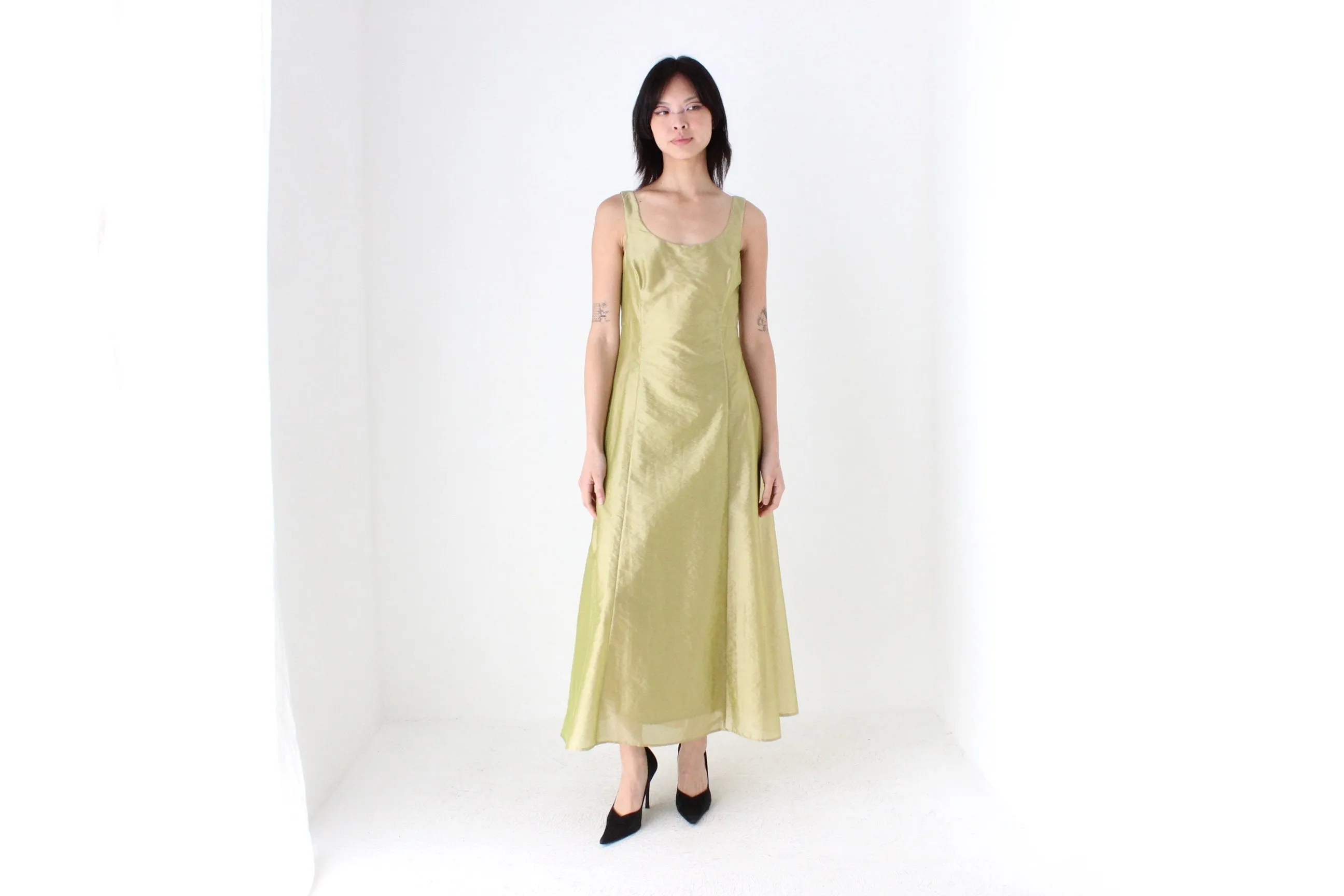 90s Iridescent Crinkle Organza Avant Garde Cocktail Gown
