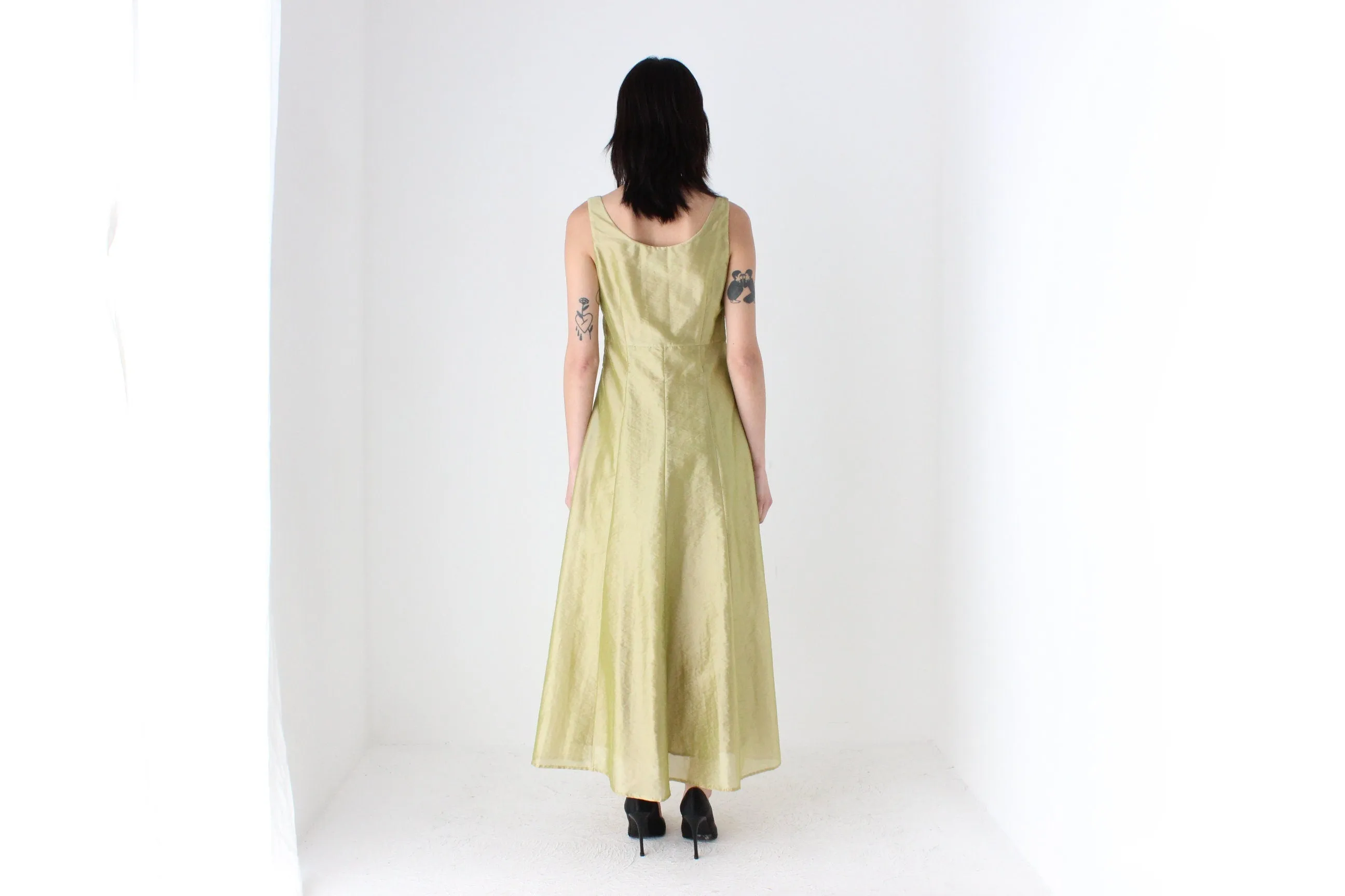90s Iridescent Crinkle Organza Avant Garde Cocktail Gown