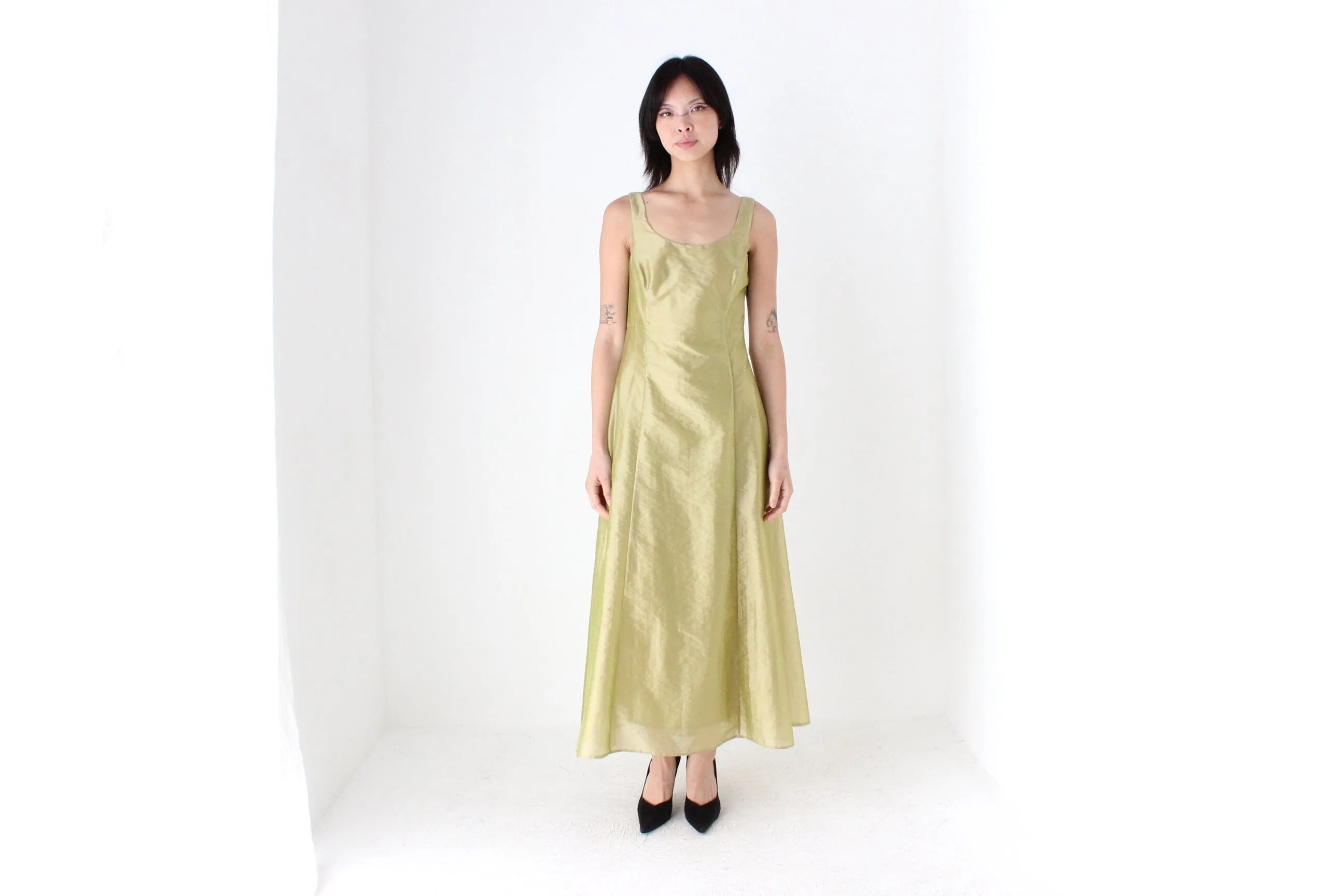 90s Iridescent Crinkle Organza Avant Garde Cocktail Gown