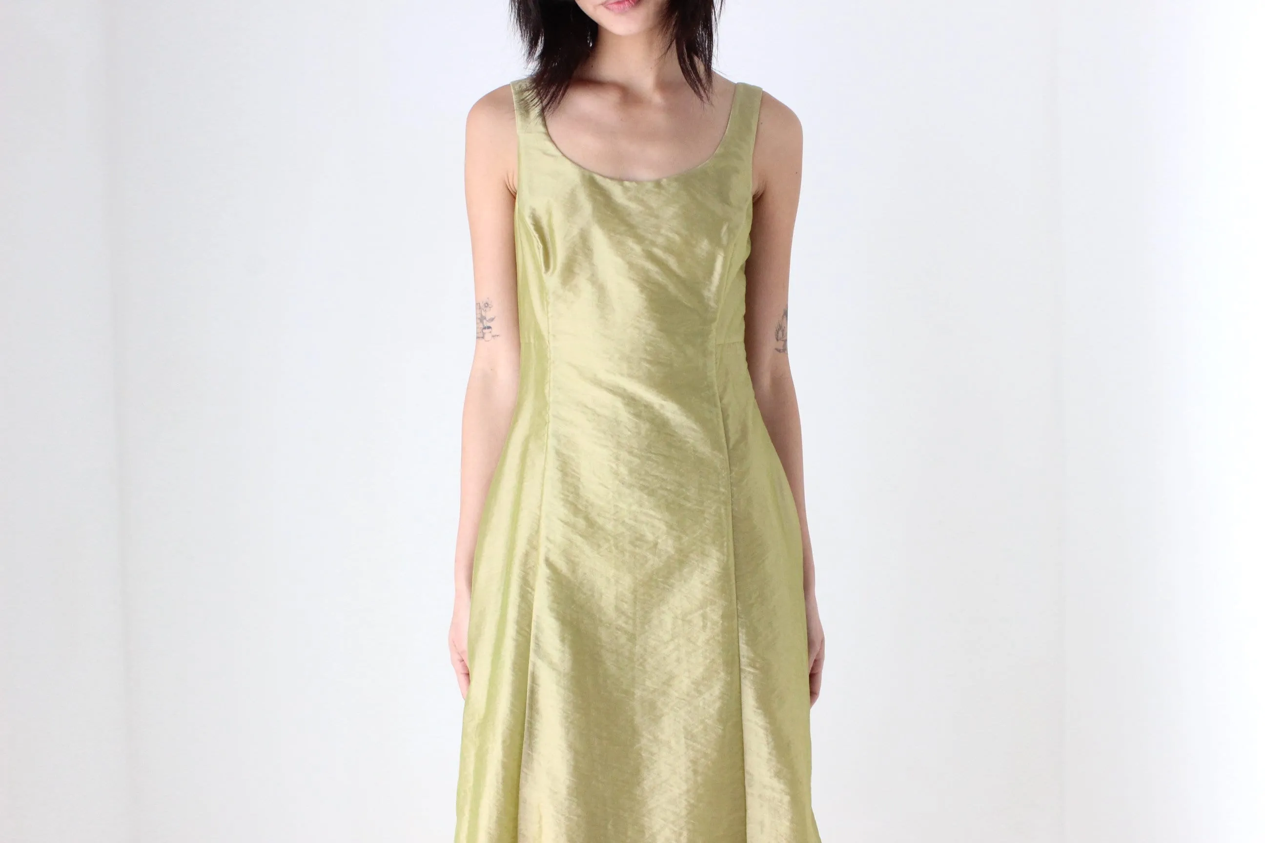 90s Iridescent Crinkle Organza Avant Garde Cocktail Gown