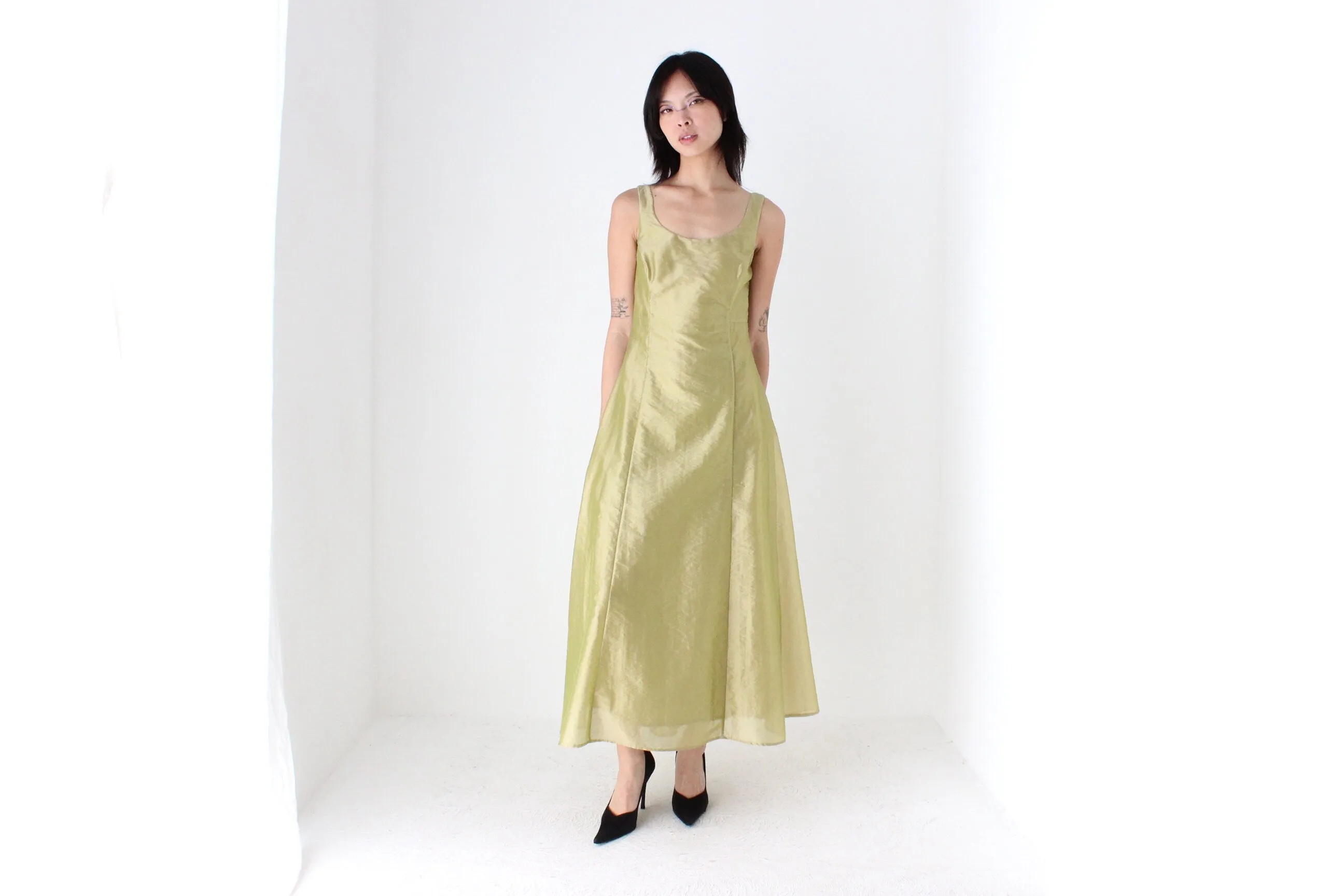 90s Iridescent Crinkle Organza Avant Garde Cocktail Gown