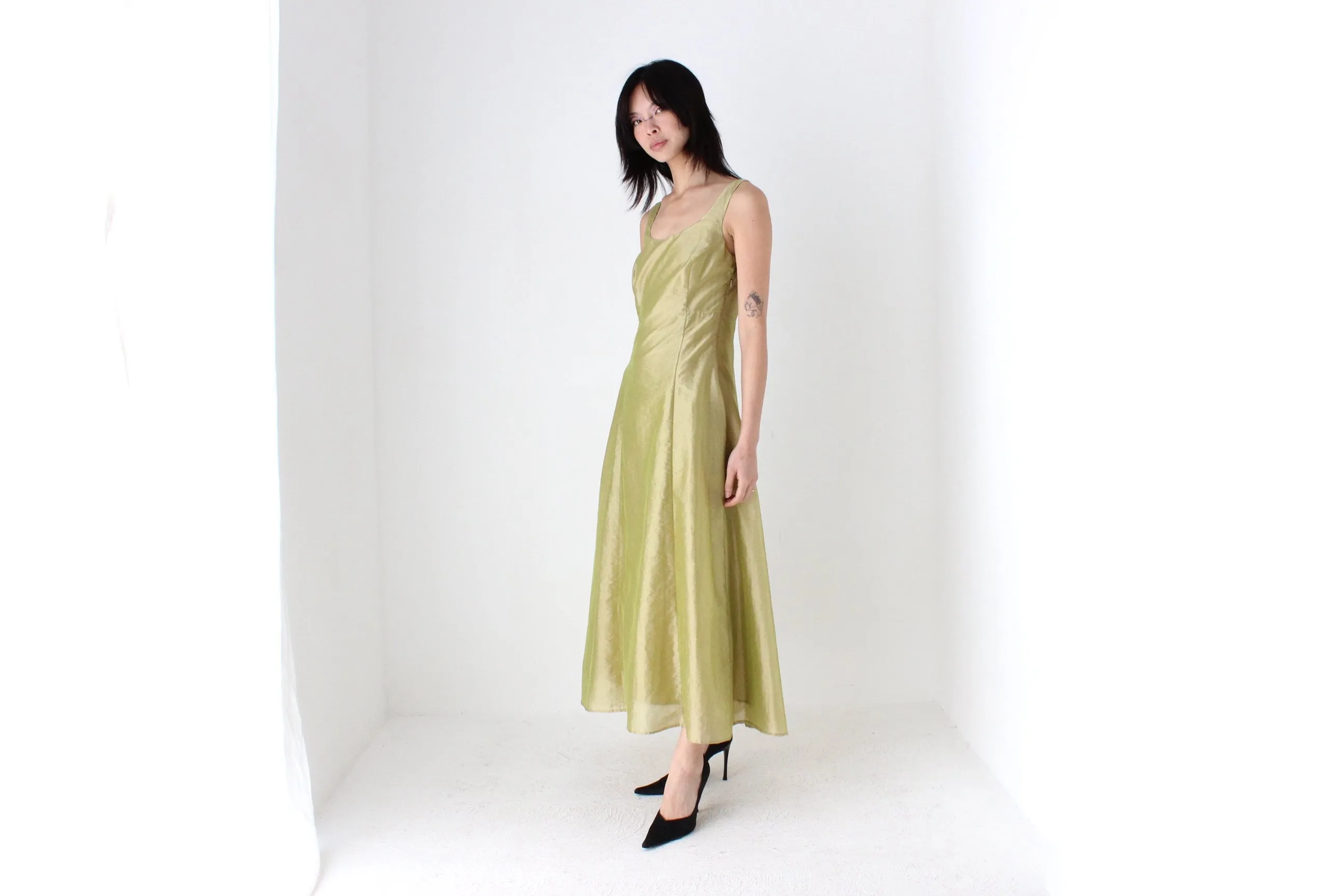 90s Iridescent Crinkle Organza Avant Garde Cocktail Gown