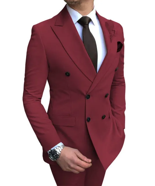 Aidase New Beige Men's Suit 2 Pieces Double-Breasted Notch Lapel Flat Slim Fit Casual Tuxedos For Wedding(Blazer Pants)