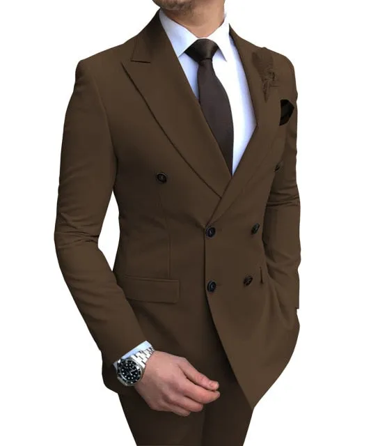 Aidase New Beige Men's Suit 2 Pieces Double-Breasted Notch Lapel Flat Slim Fit Casual Tuxedos For Wedding(Blazer Pants)