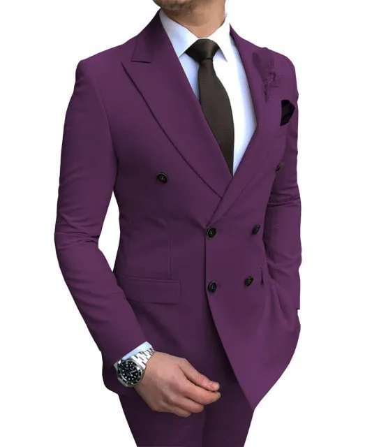 Aidase New Beige Men's Suit 2 Pieces Double-Breasted Notch Lapel Flat Slim Fit Casual Tuxedos For Wedding(Blazer Pants)