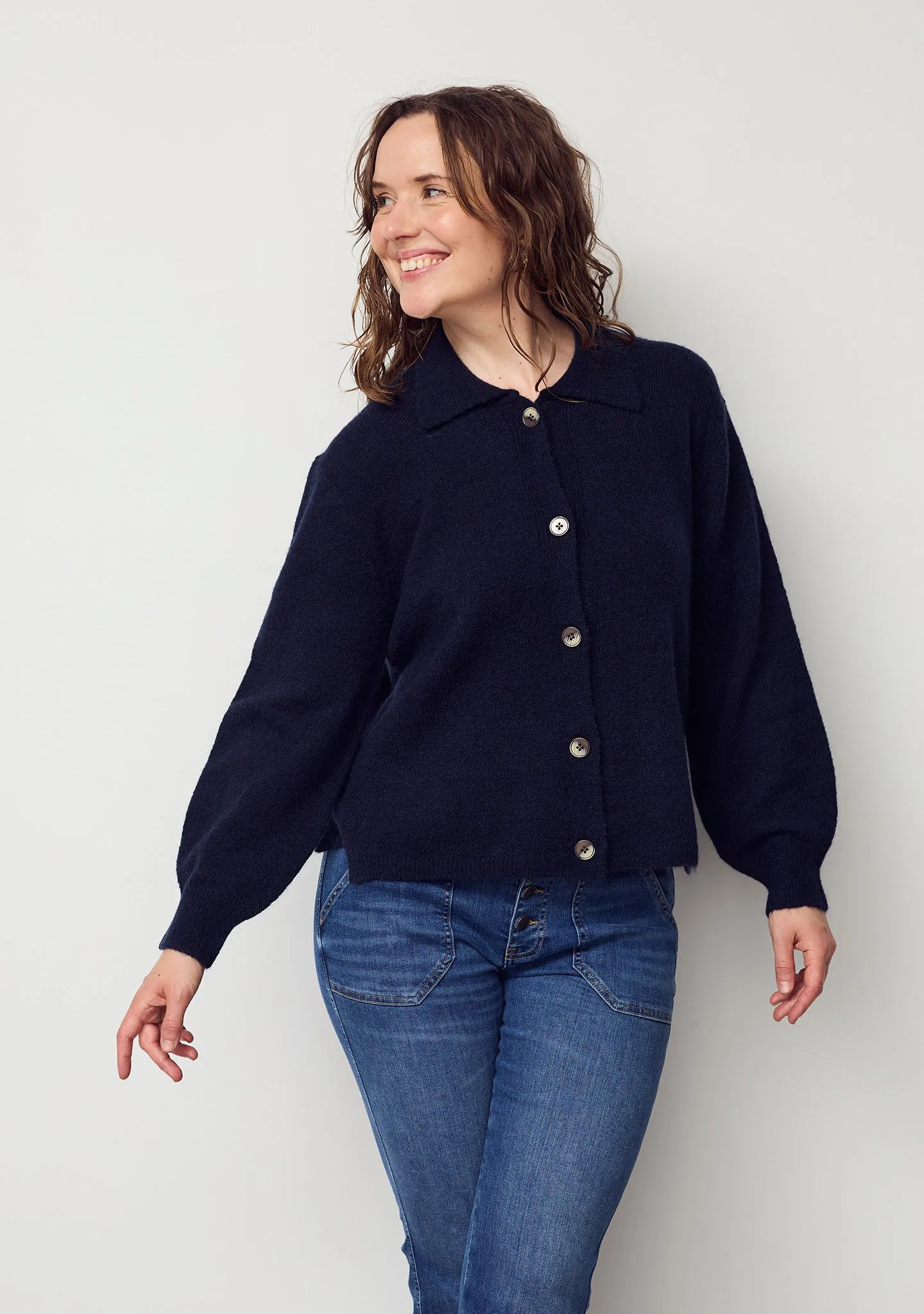 Anna Colar Cardigan - Navy Melange