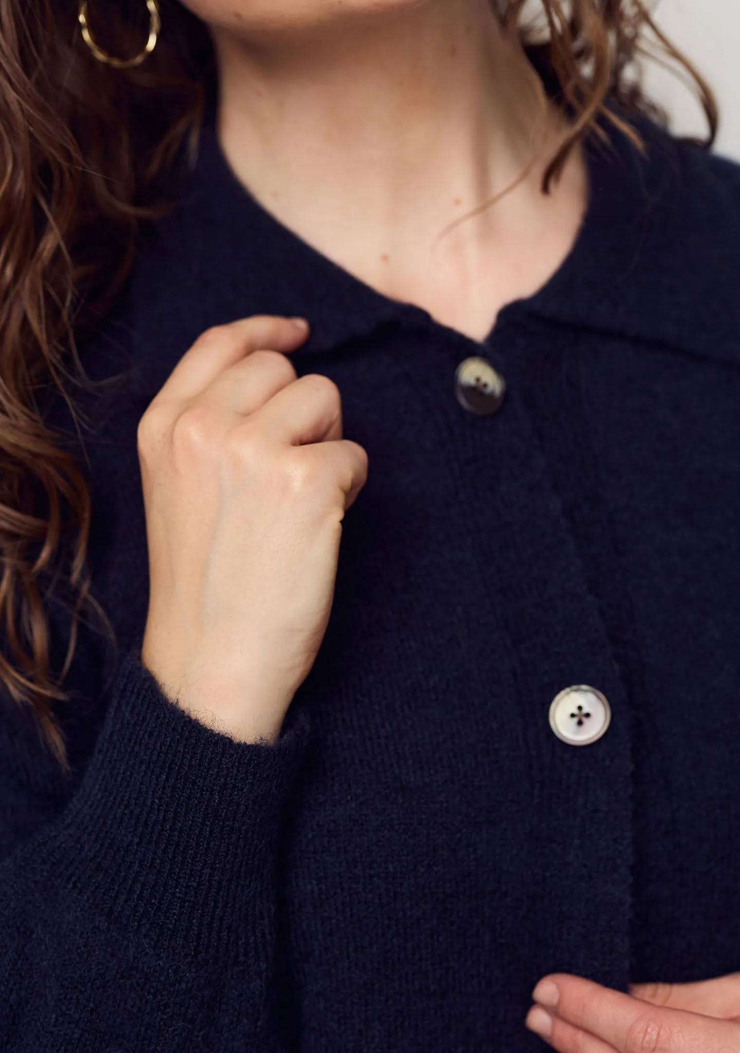 Anna Colar Cardigan - Navy Melange