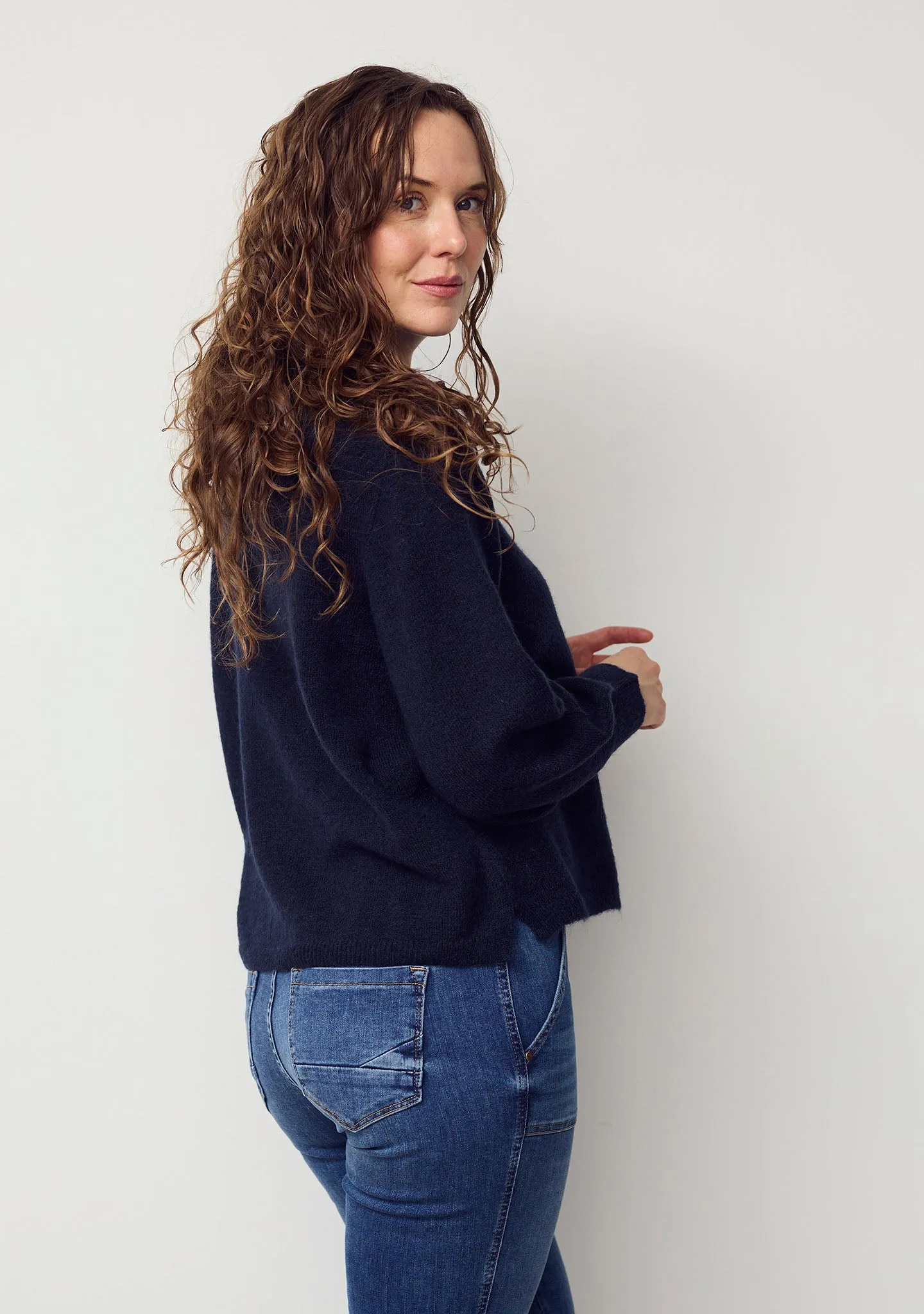 Anna Colar Cardigan - Navy Melange