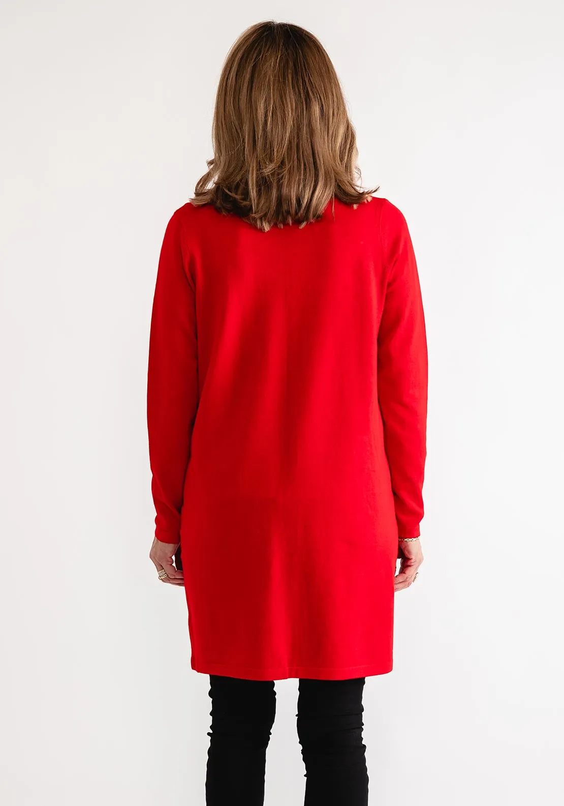 Anonymous Open Front Embellished Cardigan, Red