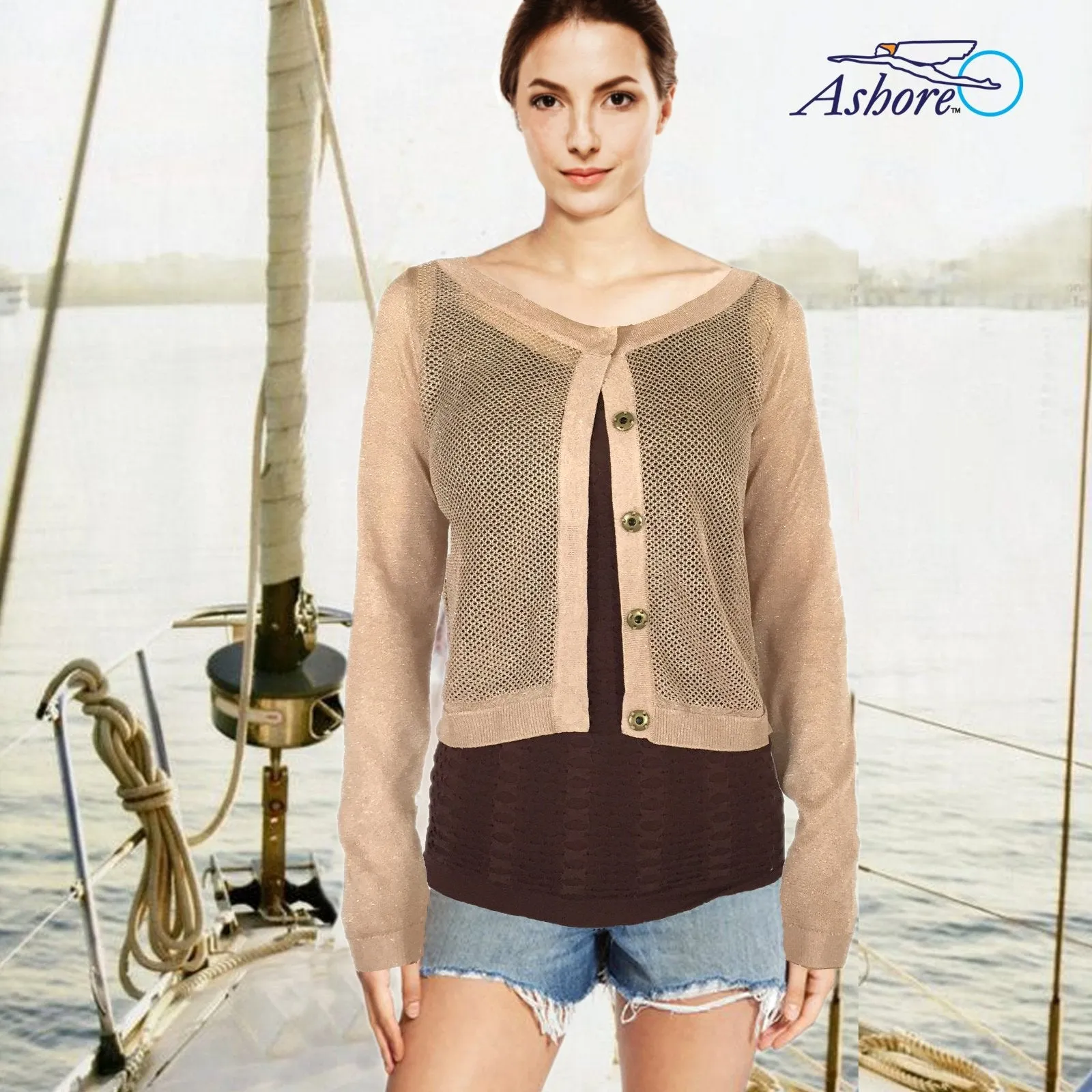ASHORE WOMENS LUXURY SPARKLING NET SHORT CARDIGANS
