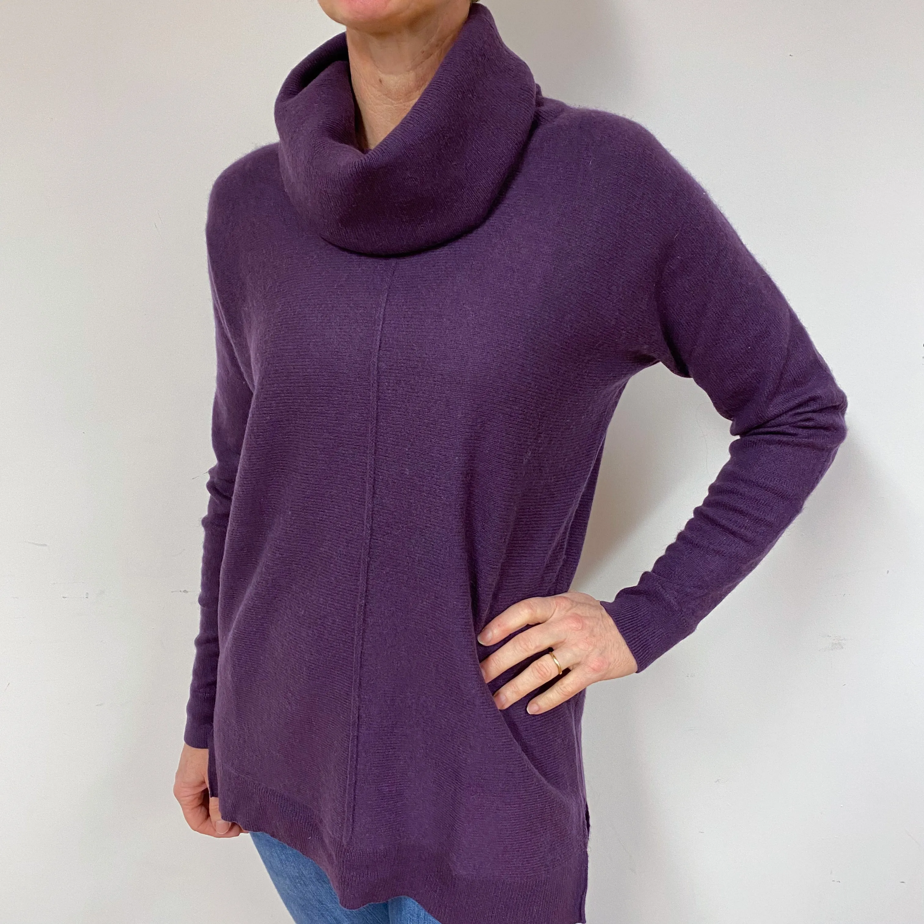 Aubergine Purple Cashmere Cowl Neck Jumper Medium