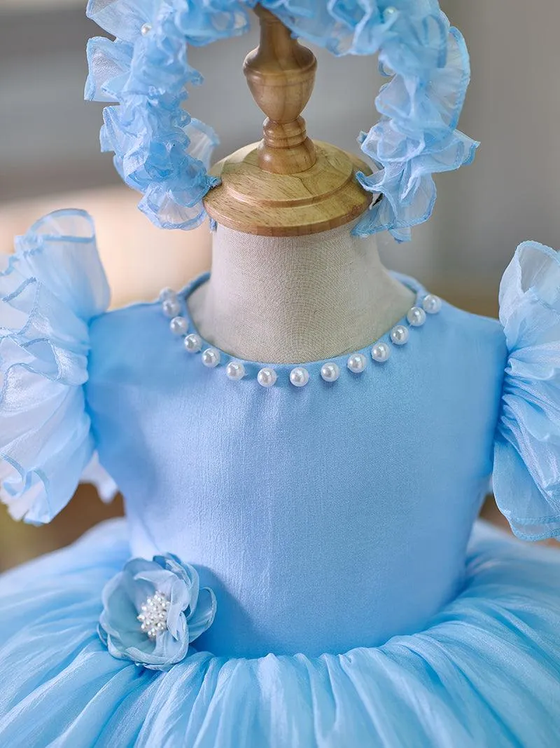 Baby Birthday Dress 1-12 Years Old Girls Pearl Flower Princess Dress