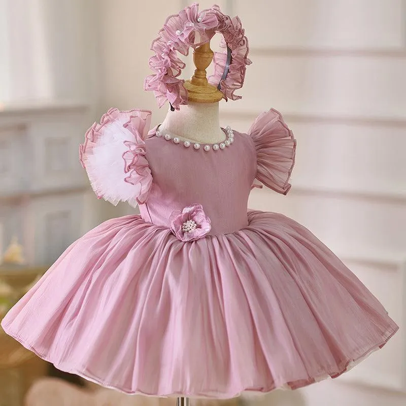 Baby Flower Pearl Princess Dress Girls Birthday Evening Dress Suitable for Many Occasions
