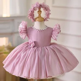 Baby Flower Pearl Princess Dress Girls Birthday Evening Dress Suitable for Many Occasions