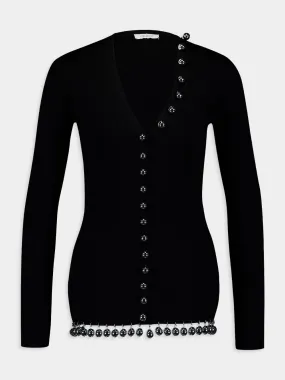 Beaded V-Neck Wool Cardigan