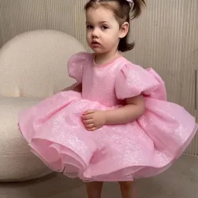 Big bow Flower Princess dress Girl fluffy gauze dress big child wedding dress Colors can customized