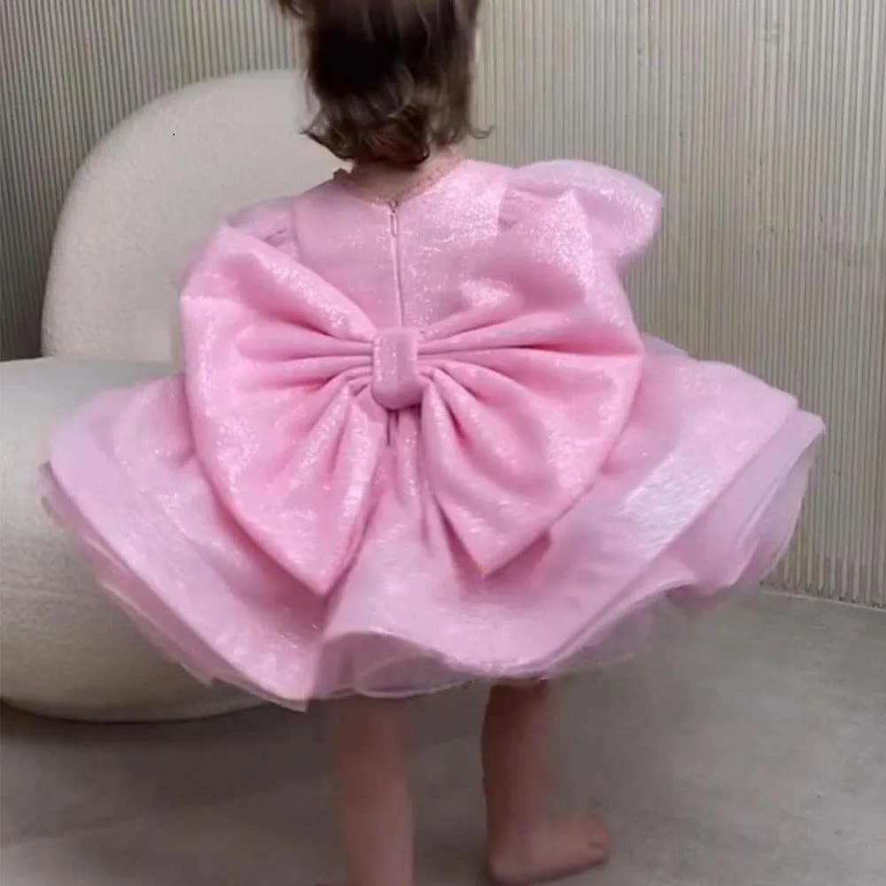 Big bow Flower Princess dress Girl fluffy gauze dress big child wedding dress Colors can customized