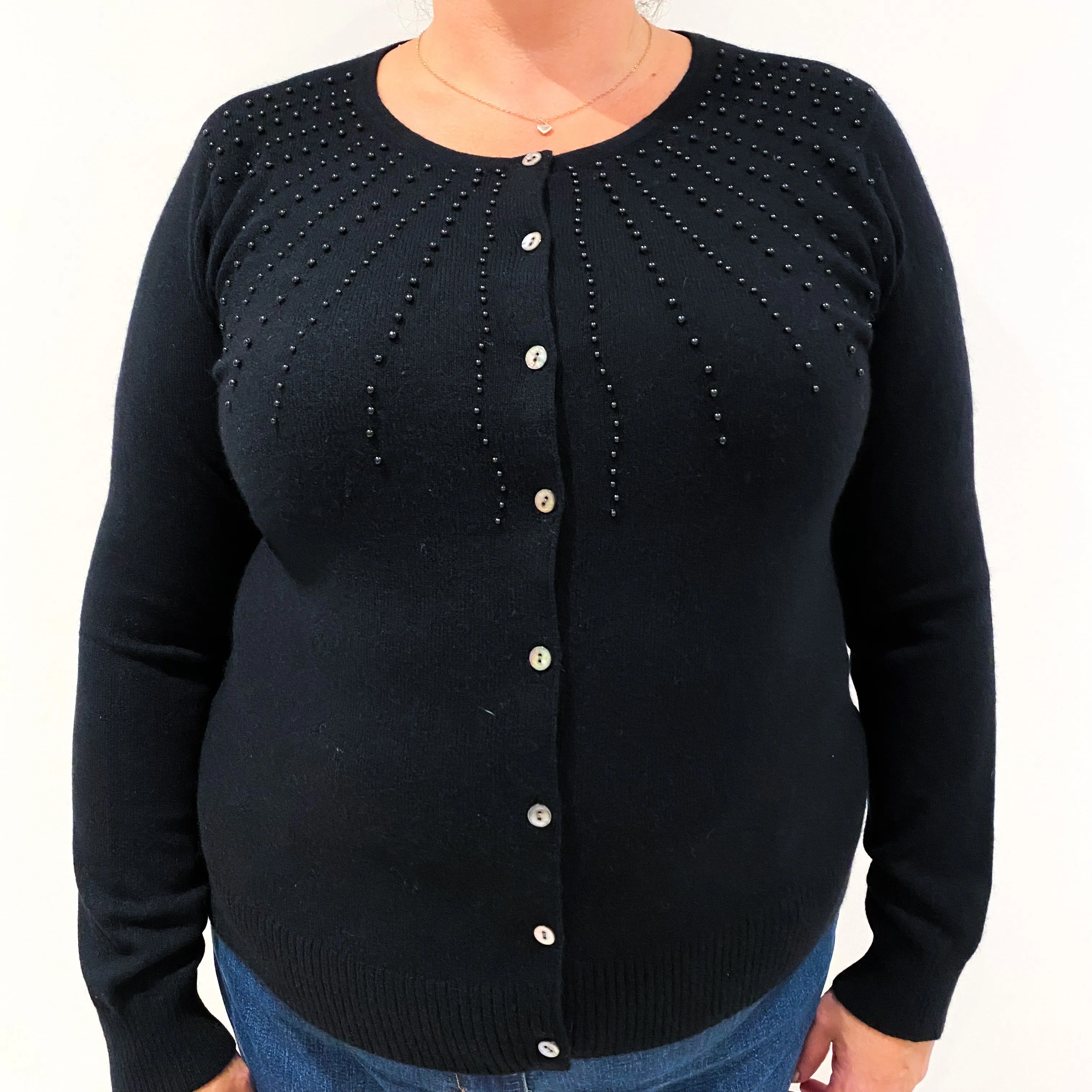 Black Embellished Cashmere Cardigan Extra Large