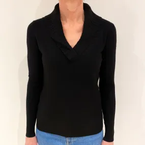 Black Shawl Collar Cashmere V Neck Jumper Small