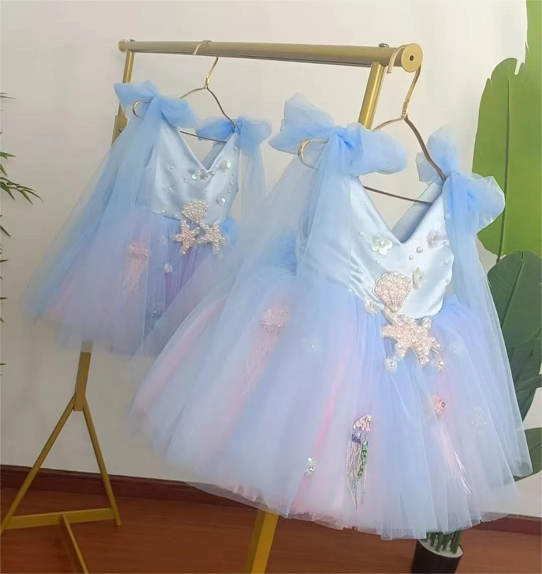 Blue-pink gradient color-Ocean theme birthday party dress