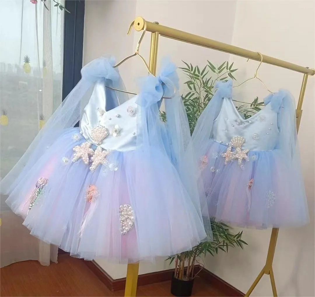 Blue-pink gradient color-Ocean theme birthday party dress