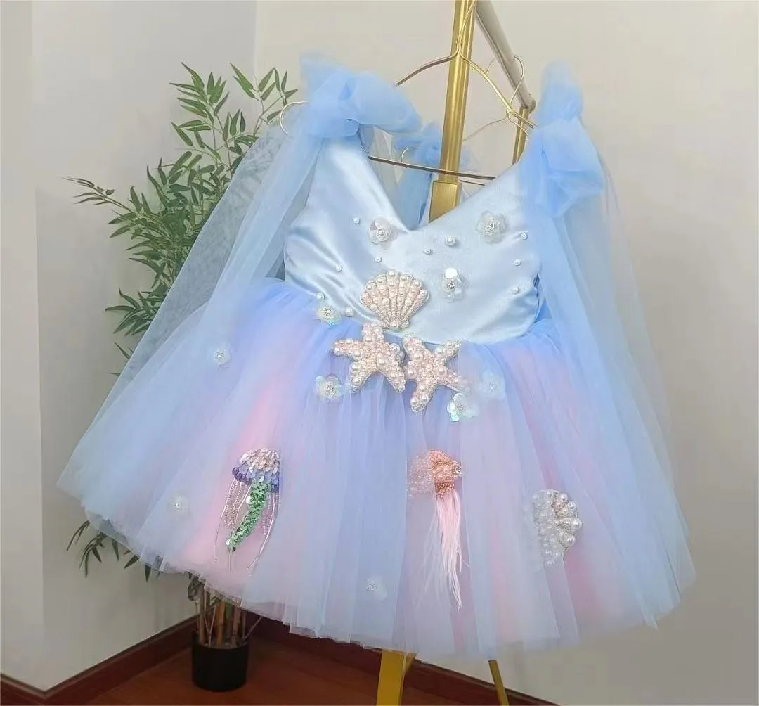Blue-pink gradient color-Ocean theme birthday party dress