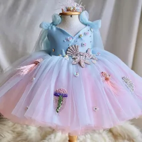 Blue-pink gradient color-Ocean theme birthday party dress