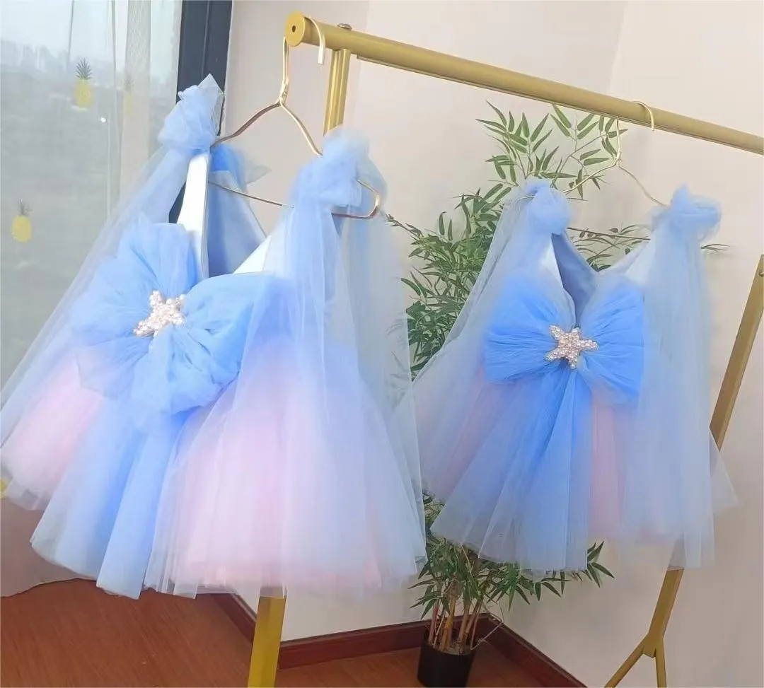 Blue-pink gradient color-Ocean theme birthday party dress