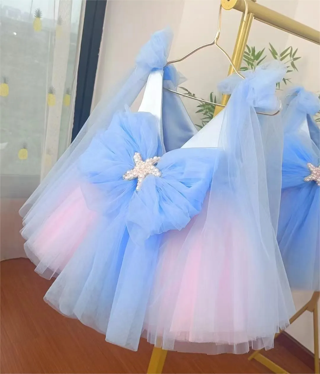 Blue-pink gradient color-Ocean theme birthday party dress
