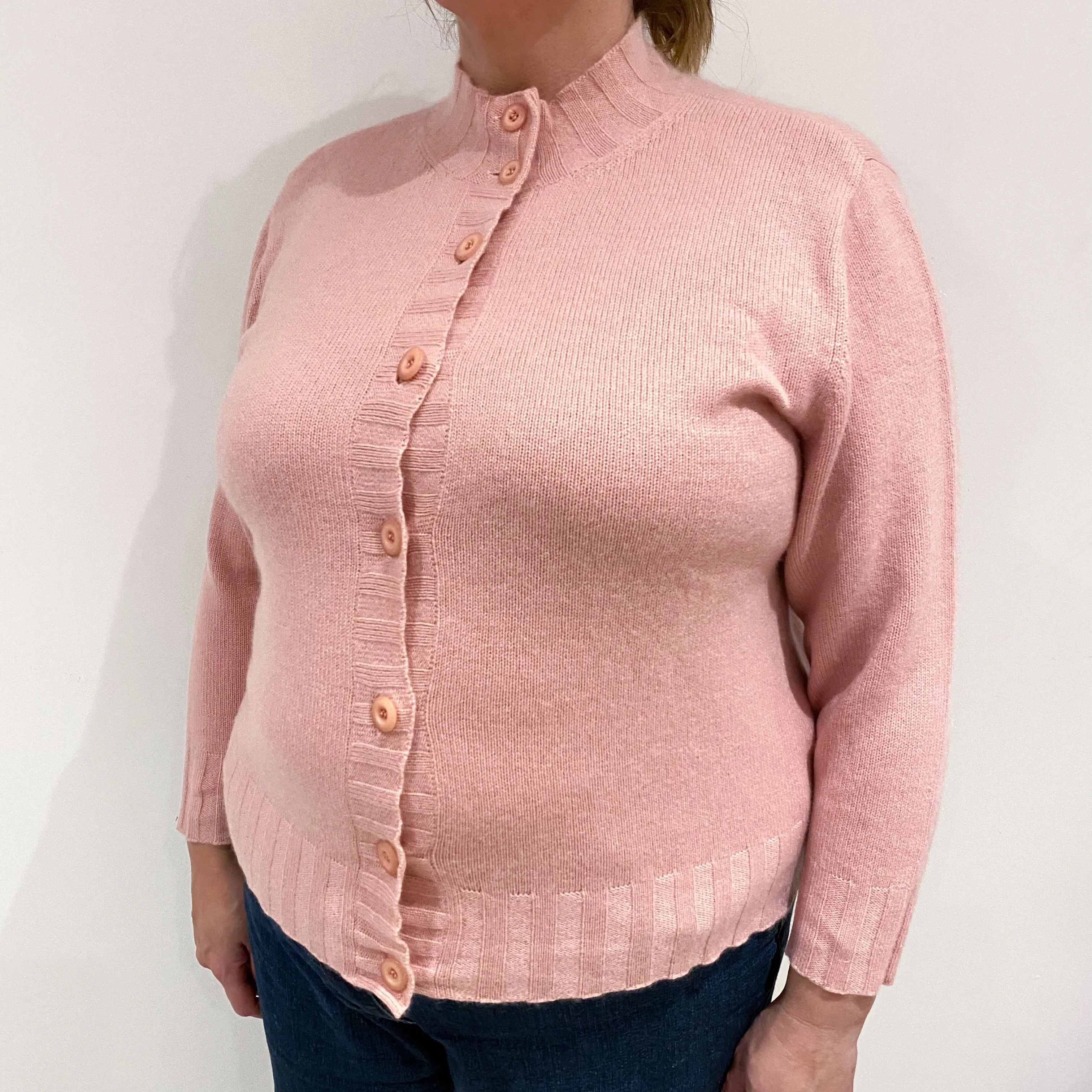 Blush Pink Cashmere Turtle Neck Cardigan Extra Large