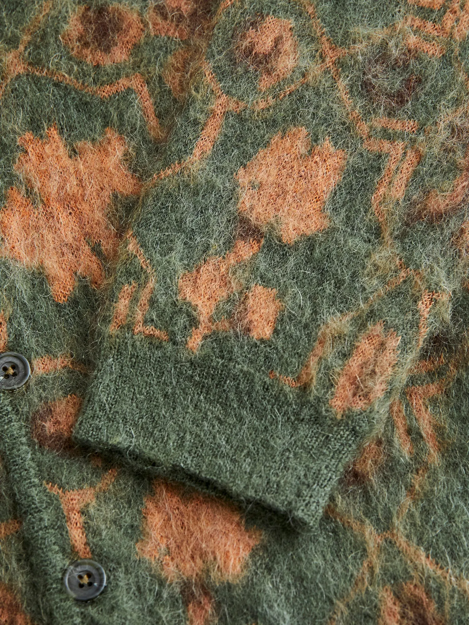 Botanical Pattern Jacquard Cardigan in Olive