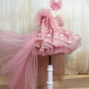 Bow flower Dress for girls Baby birthday party Princess dress tail can be removed Colors can be customized