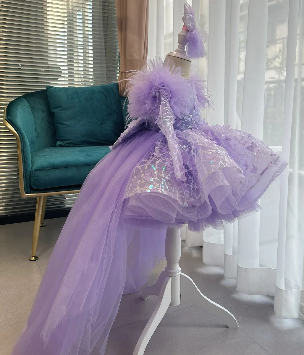Bow flower Dress for girls Baby birthday party Princess dress tail can be removed Colors can be customized