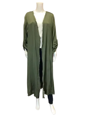 Brand Bazar Womens Cardigan Maxi Green Freyed Trim Size: L