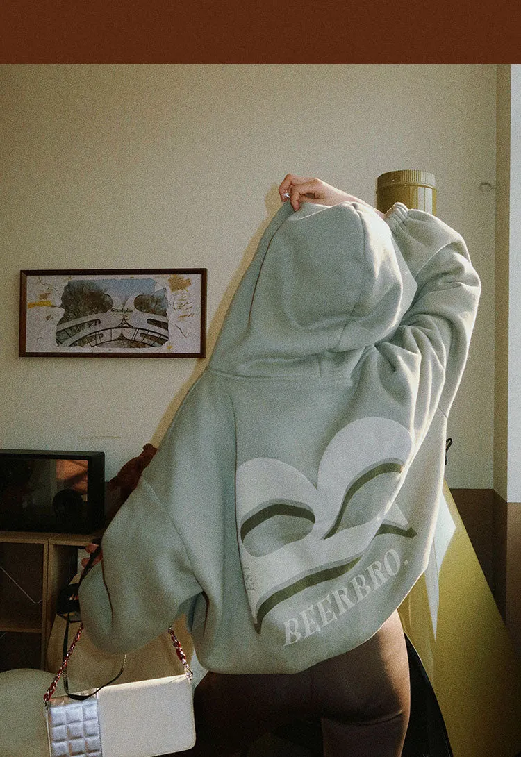 Britney Letter Print Solid Color Baggy Loose Long Sleeve Zip Up Hoodie