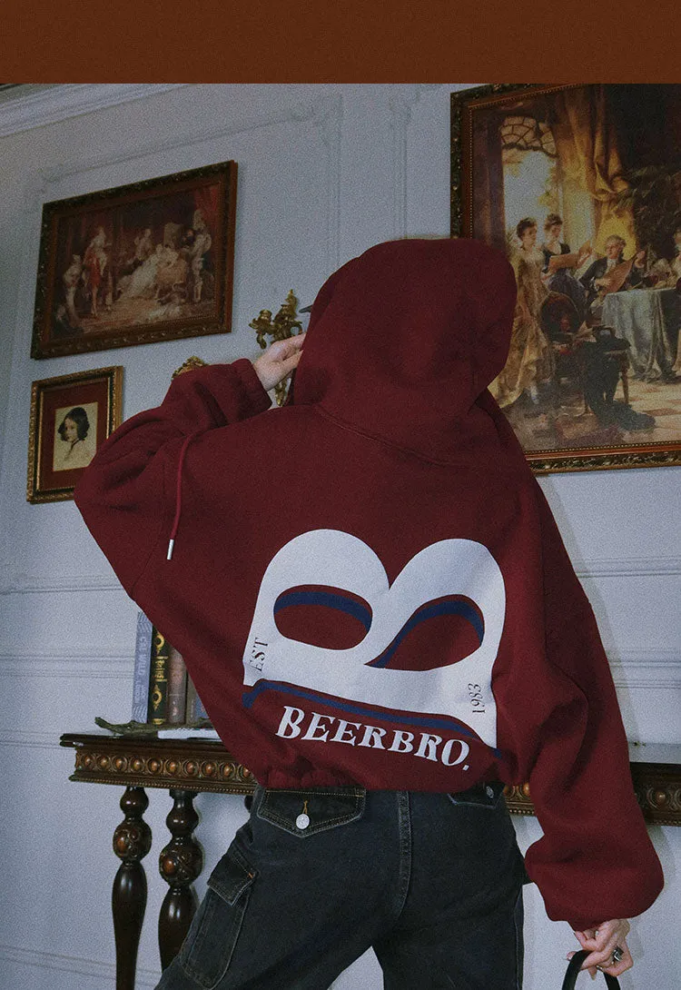 Britney Letter Print Solid Color Baggy Loose Long Sleeve Zip Up Hoodie