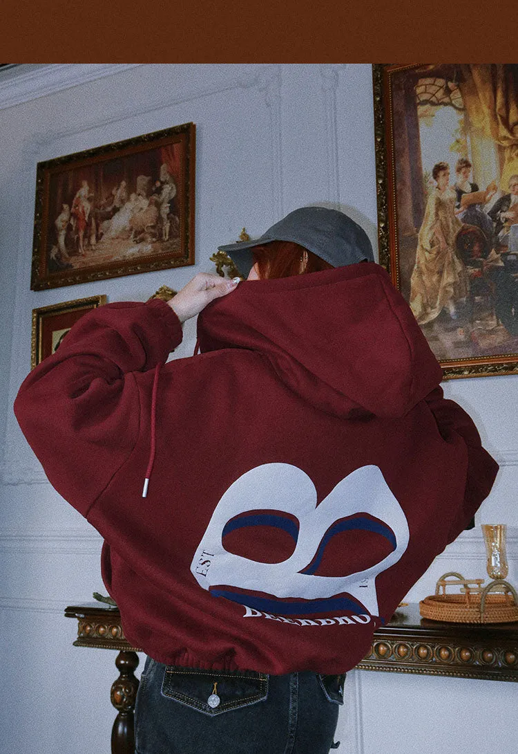Britney Letter Print Solid Color Baggy Loose Long Sleeve Zip Up Hoodie