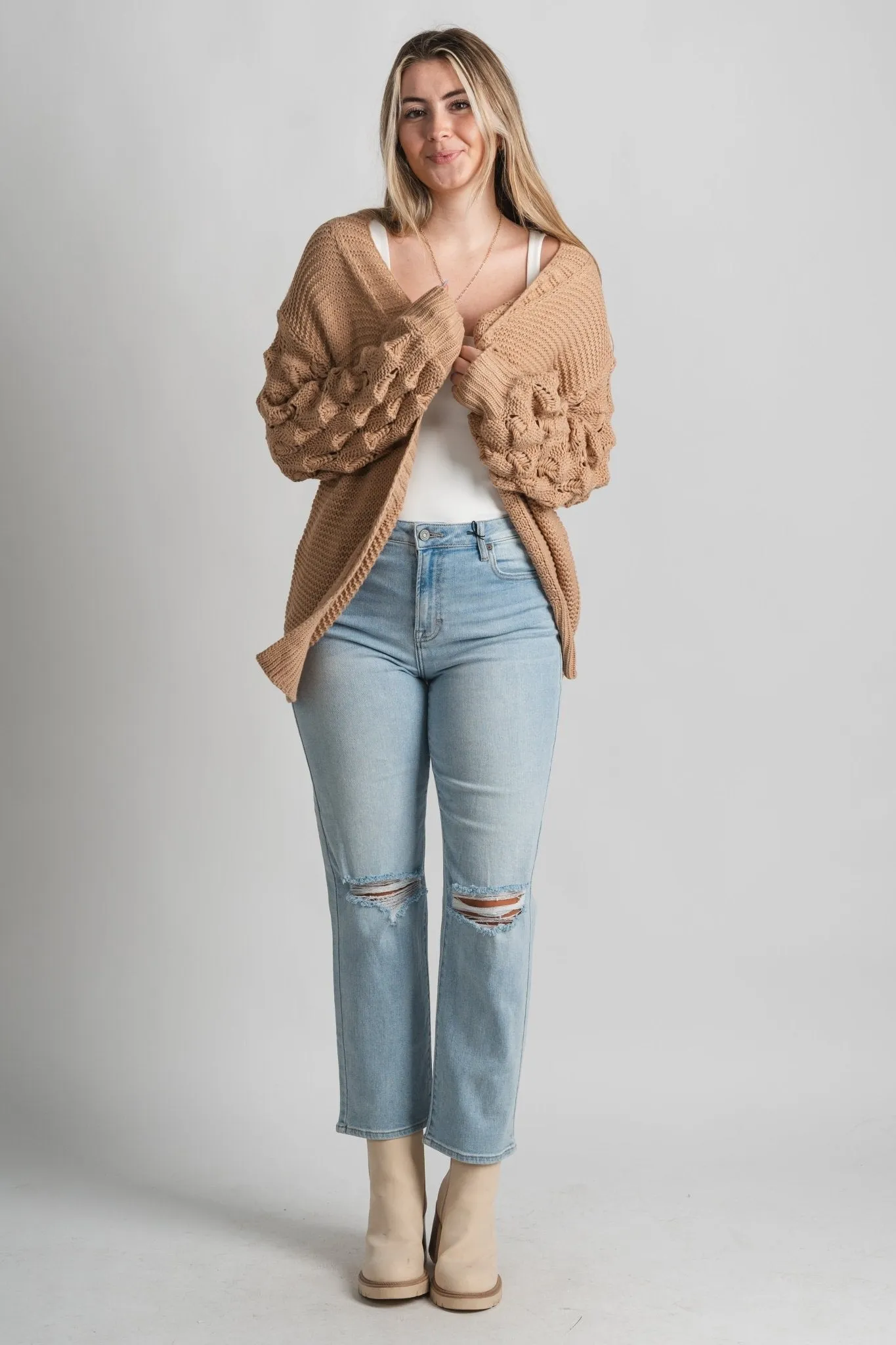 Bubble sleeve cardigan mocha
